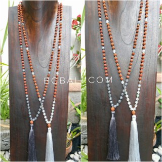 3color tassels necklace pendant rudraksha with agate bead stone bali